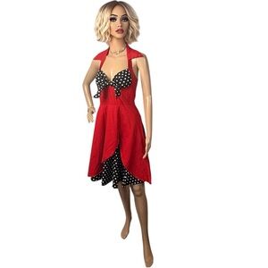 Women Retro Red and Black & White Polka Dotted swing Dress